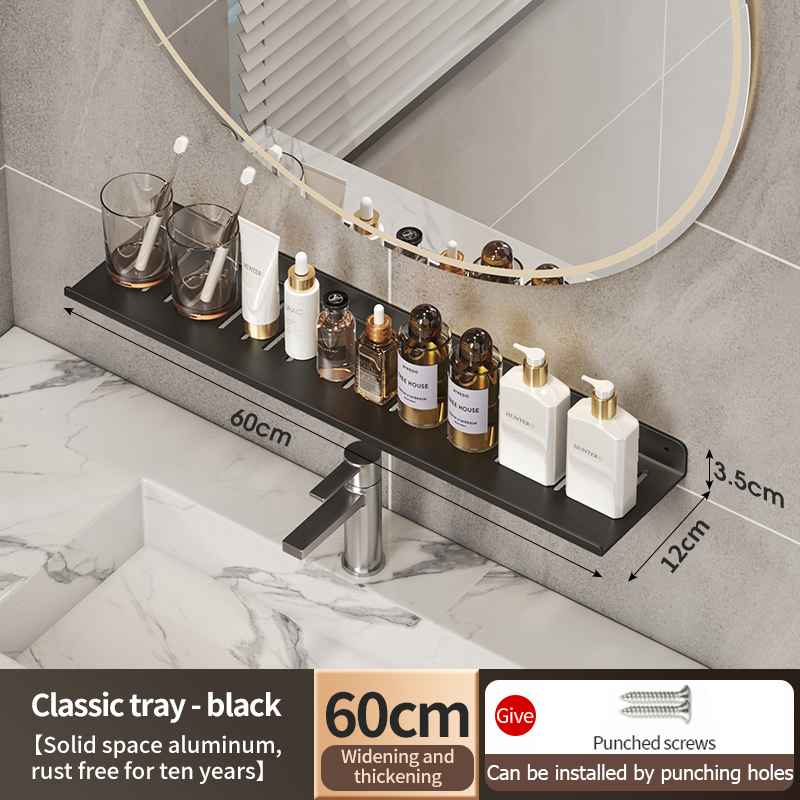 Wasserhahn-Aufbewahrungstablett, Badezimmer-Aufbewahrungsregal, WC mit Spiegel vorne, Waschbecken, Waschbecken, nicht perforiertes Badezimmerregal: Marine Blau
