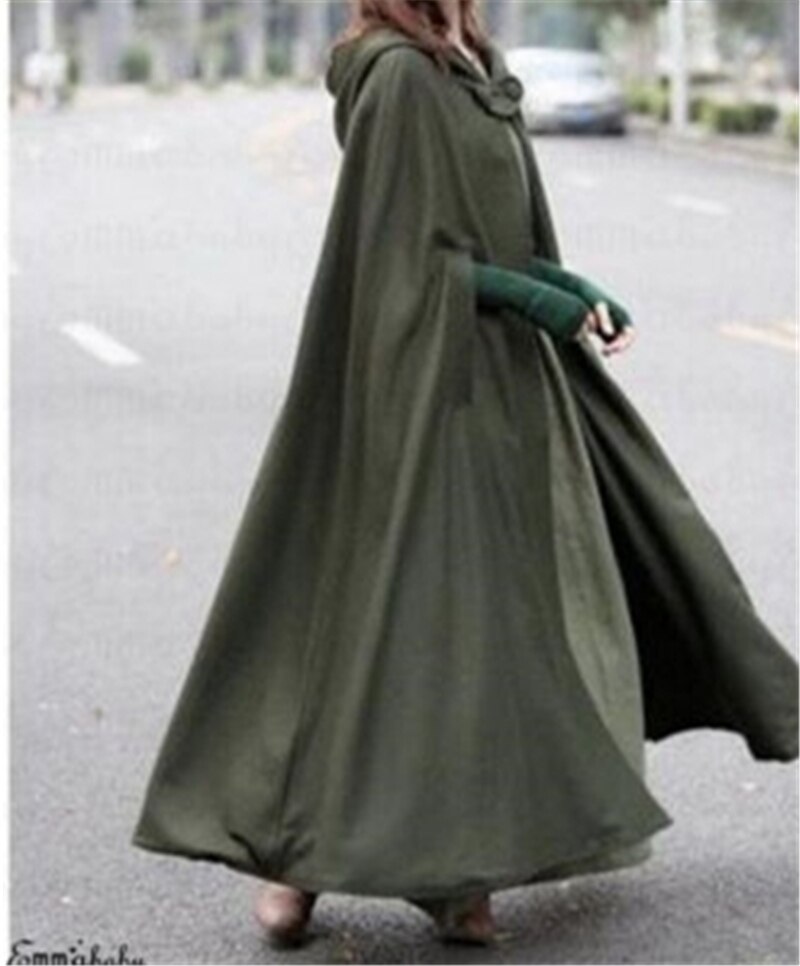 Ladies Warm Poncho Cape Wrap Shawl turtleneck cloak sweater Camel casual Autumn winter streetwear women sweaters pullovers: Green / L