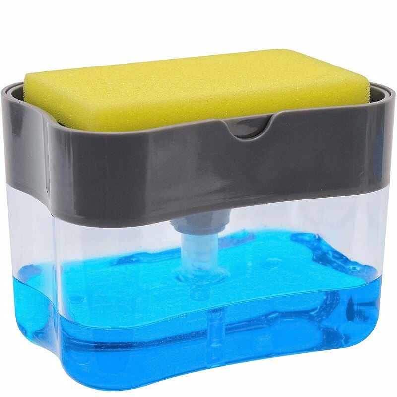 Distributeur de savon liquide pour la cuisine, distributeur de savon liquide, distributeur de savon de cuisine avec porte-éponge, caddie à éponge, distributeur de pompe à savon: Black