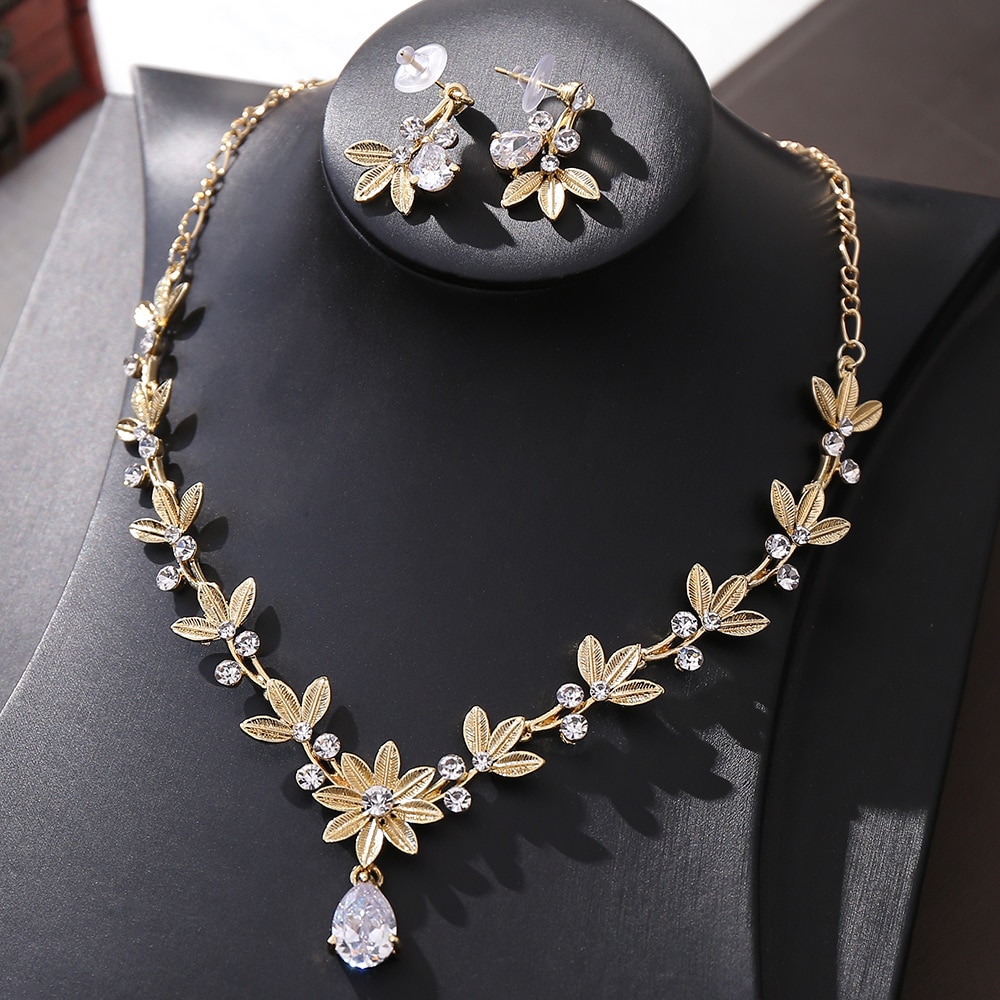 Barock Gold Kristall Perle Blumen Braut Schmuck Sets Strass Crown Tiaras Afrikanische Perlen Schmuck Set Halskette Ohrringe Set