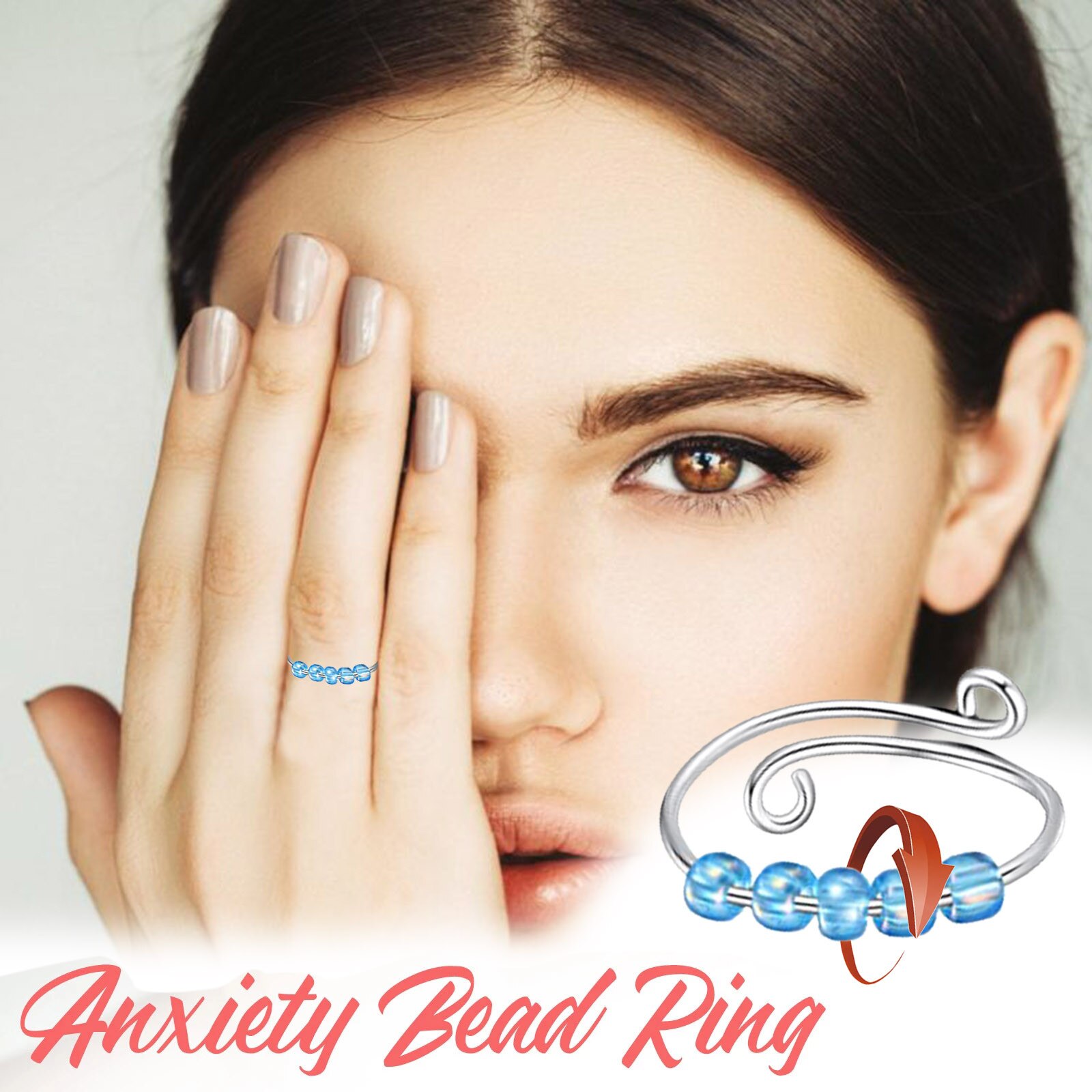 Fidget Beads Fidget Ring Spinner Single Coil Spiral Fidget Ring Beads Toy For Girl Women Rotate Freely Antistress Anxiety Ring