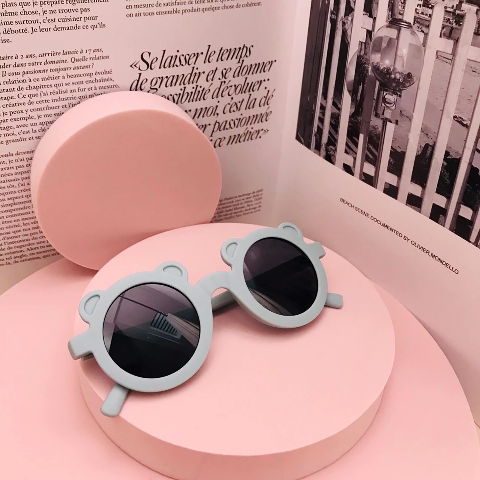 Gafas De Sol – lunettes De soleil UV400 pour enfants, De lunettes De soleil avec monture ours De dessin animé pour garçons: Bleu clair