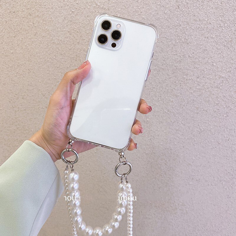 Pulseras de perlas cadena collar cruzado cordón funda de teléfono para iphone 14 16 15 13 11 12 Pro Max MiNi XR X XS 7 8 plus SE cubierta