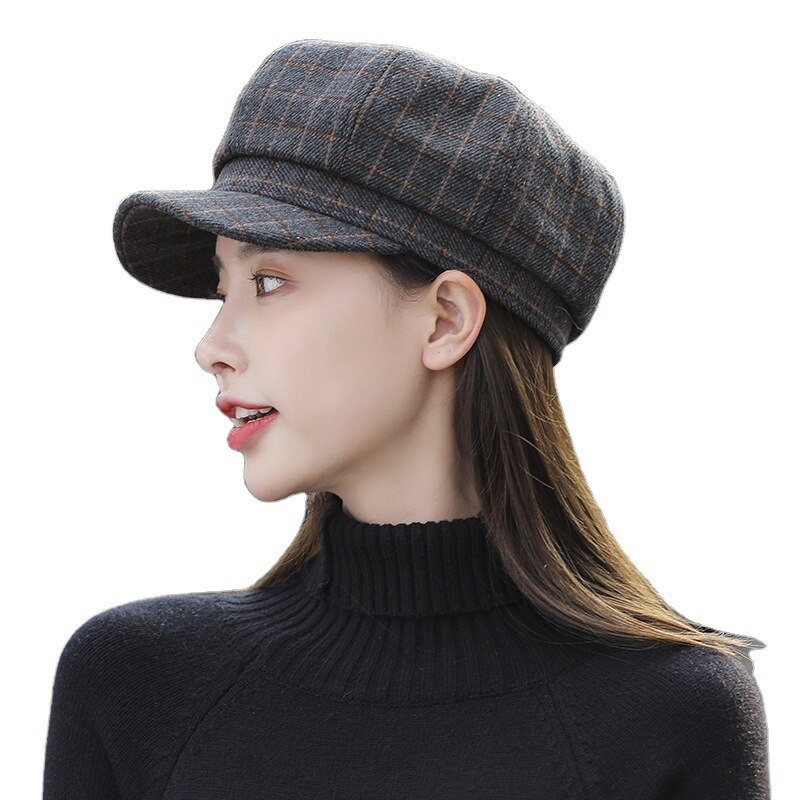 Women Wool Cotton Blend Berets Winter Autumn Octagonal Beret Caps Stylish Artist Painter Hats Classic Lattice Beret Hat
