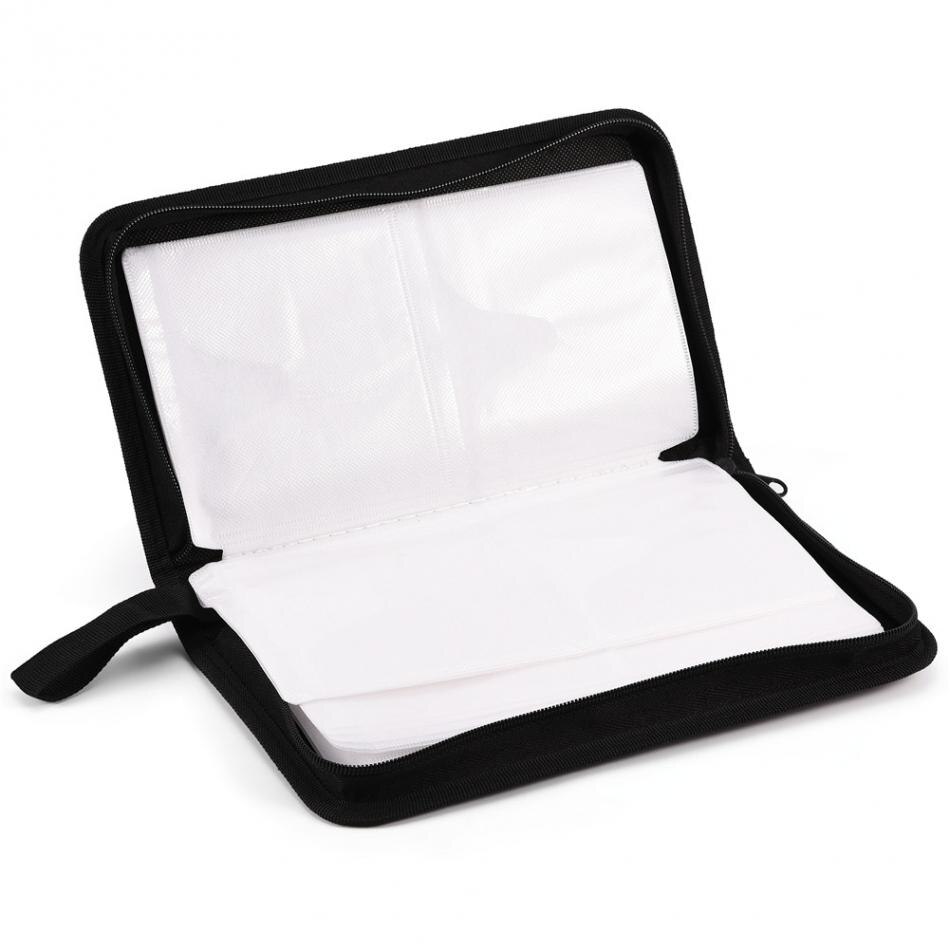 Bolsa organizadora para cd dvd vcd, bolsa preta com 80 discos de couro pu portátil de grande capacidade para armazenamento-15