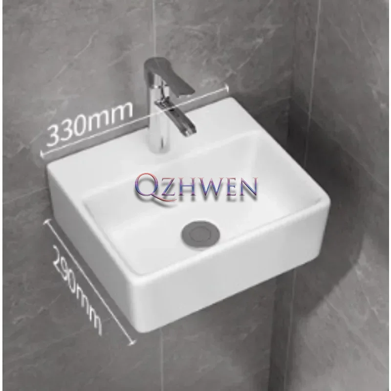 32/33/37cm Small Apartment Bathroom Sink Wall-mounted Ceramic Washbasin Balcony Washroom Corner Hanging Basin with Faucet Set