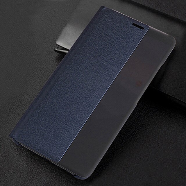Flip Wallet Cover Luxe Lederen Telefoon Geval Voor Huawei Mate 10 Pro Huawe Mate10 Mate10pro 10pro 360 Bescherming Venster Smart view: For Mate 10 Pro / Dark blue