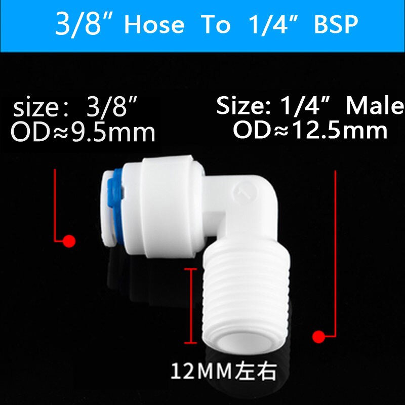 RO Acqua Gomito Attacco Rapido Raccordo 1/4 "3/8" OD Tubo Flessibile di 1/4 "3/8" 1/2 "BSP Maschio sistema Ad Osmosi inversa Connettore Tubo di Plastica: 3l8Hose-1l4Male
