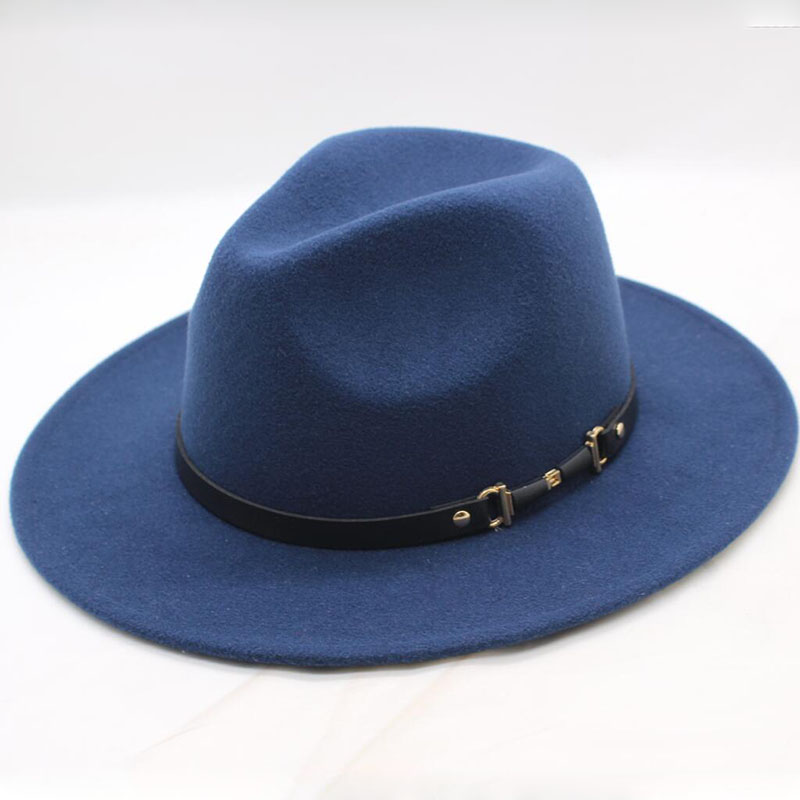 Chapeu Feutre Women's Chapeu Feminino Fedora Hat For Laday Wide Brim Sombreros Jazz Church Cap Panama Fedora top hat: navy