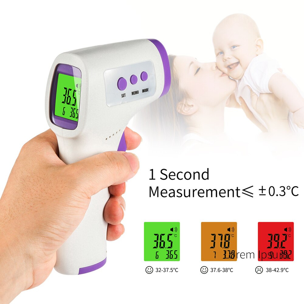 Berøringsfrit øre pandetermometer digitalt lcd display kropstermometer infrarød temperaturmåling ℃ og ℉ omskiftelig: Md1007
