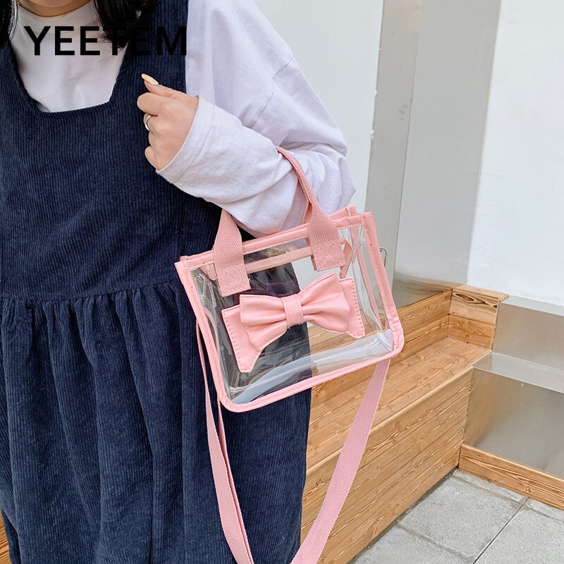 Transparante Zak Vrouwen Lente Zomer Leuke Koreaanse Meisje Handtas Pvc Boog Crossbody Bag Portemonnees Handtassen Leuke Side Bag