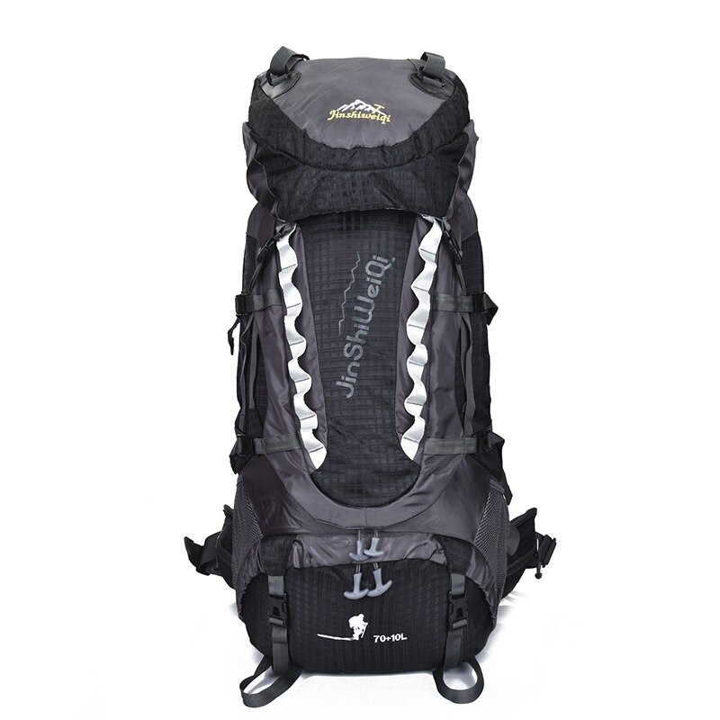 Camping hiking bag Outdoor Climbing Backpacks Waterproof Nylon Travel Sport Mountaineering Bags Zipper Hiking Backpack 80L: Black