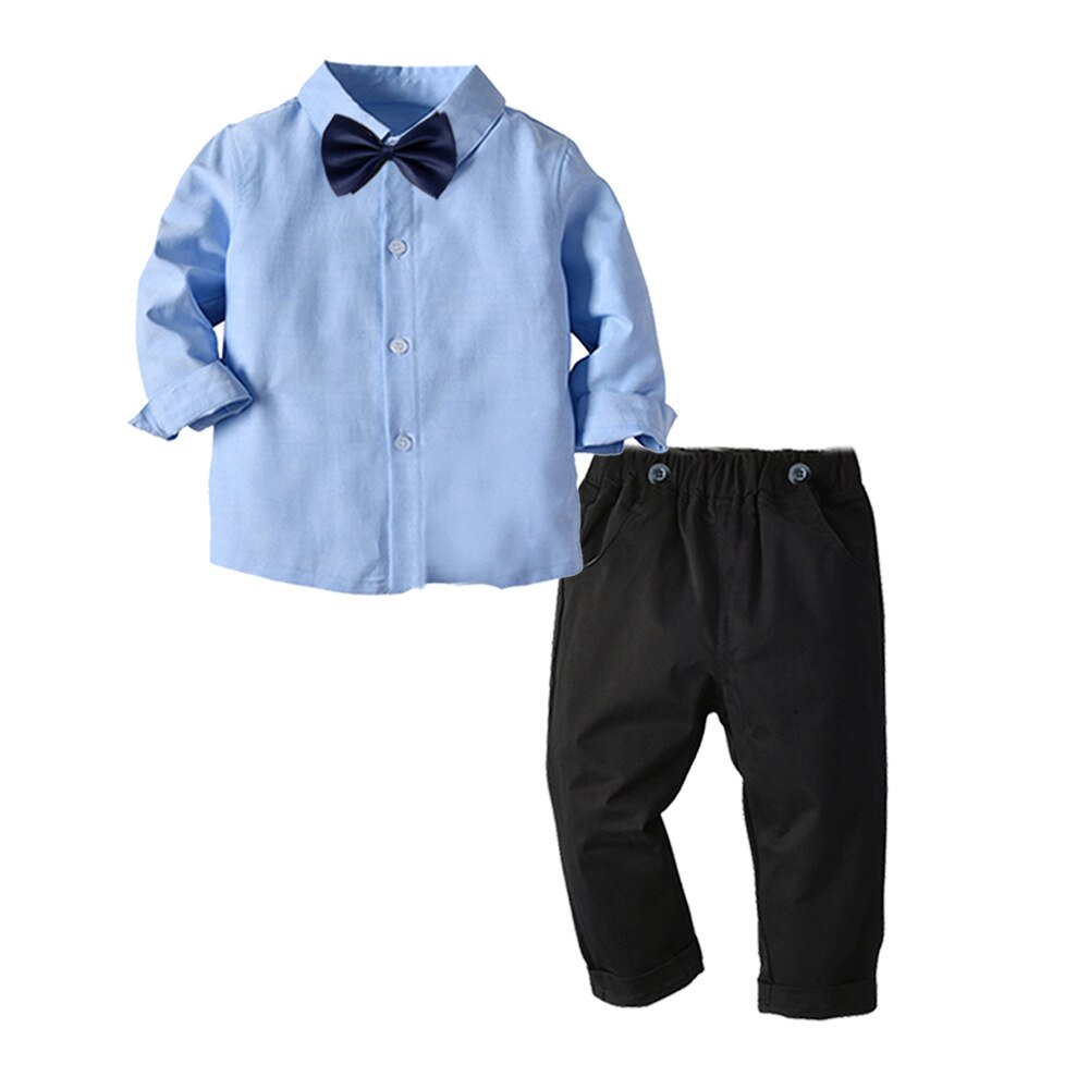 Blue Baby Clothes Childrens Suits 2Pcs/Set Kids Baby Boys Suit Solid Shirt+ Pants Set For Boys For Formal Party 1-6 Age