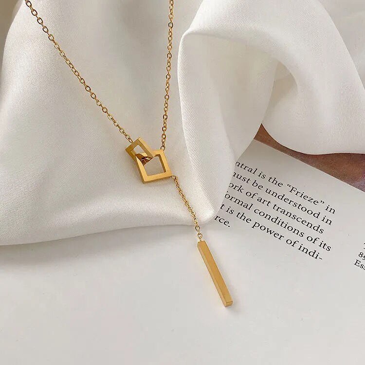 Gevoel Geometrische Elementen Vierkante Gesp Rvs Korte Ketting Koreaanse Mode-sieraden Sexy Hals Ketting Voor Vrouw: Default Title