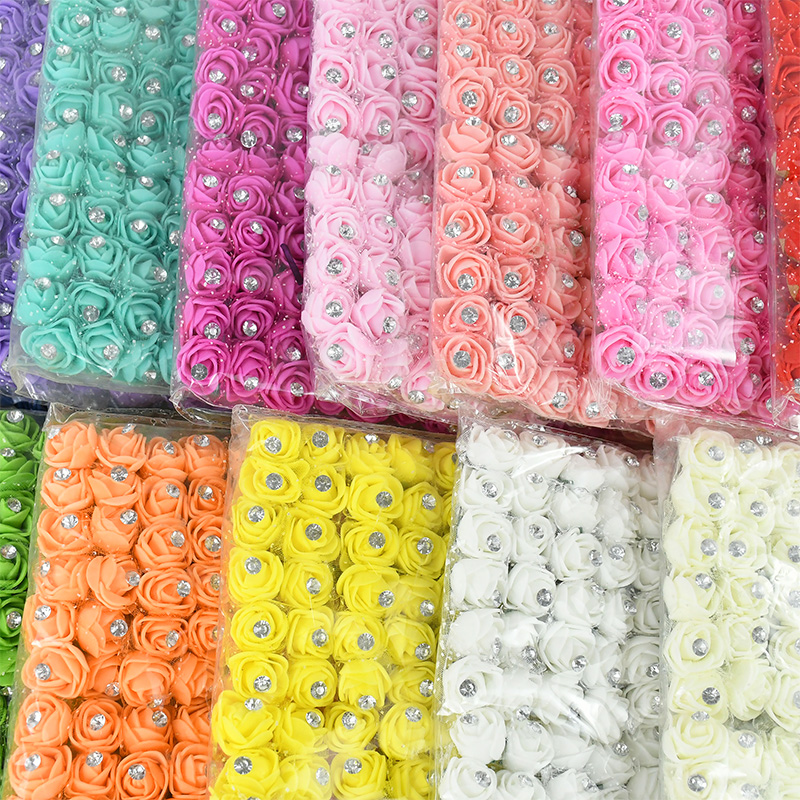144 Stuks Mini Kunstbloemen Hoofd Met Strass Schuim Teddybeer Rozen Boeket Voor Bruiloft Home Decor Kerstkrans