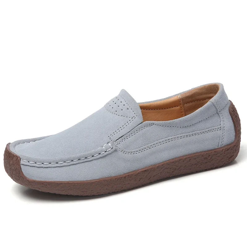 Comode scarpe Casual da donna in pelle scamosciata alla moda e leggere scarpe Casual scarpe da guida traspiranti con maniche scorrevoli per le donne: Grigio / 36
