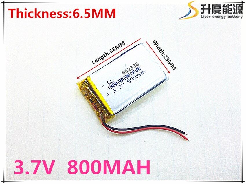 li-po 3.7V lithium polymer battery 6.5*2338 652338 800mAh MP3 MP4 GPS 6.5*23*38mm lithium battery small stereo GPS