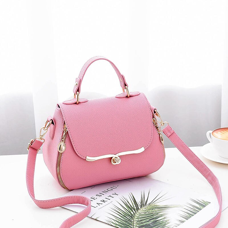 Zoete Dames Handtas Dames Mode Elegante Tas Effen Kleur Bijpassende Kleur Messenger Bags Schoudertas Top: Pink