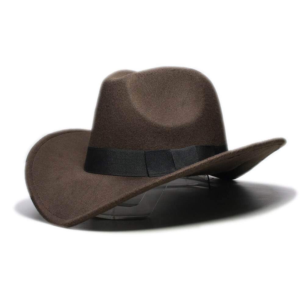 Retro Parent-child Women Men /Kid Wool Wide Brim Cowboy Western Hat Cowgirl Bowler Cap Black Bow Bowknot Ribbon Band (57//54cm): Brown / Adult Size 57cm