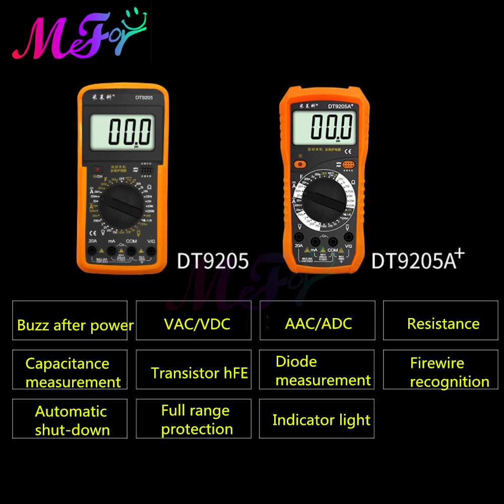 DT92 DT9205 Digital Multimeter Meter Multimetro Tester Digital Multimeter Voltage Current Resistance Testers Multi Meter