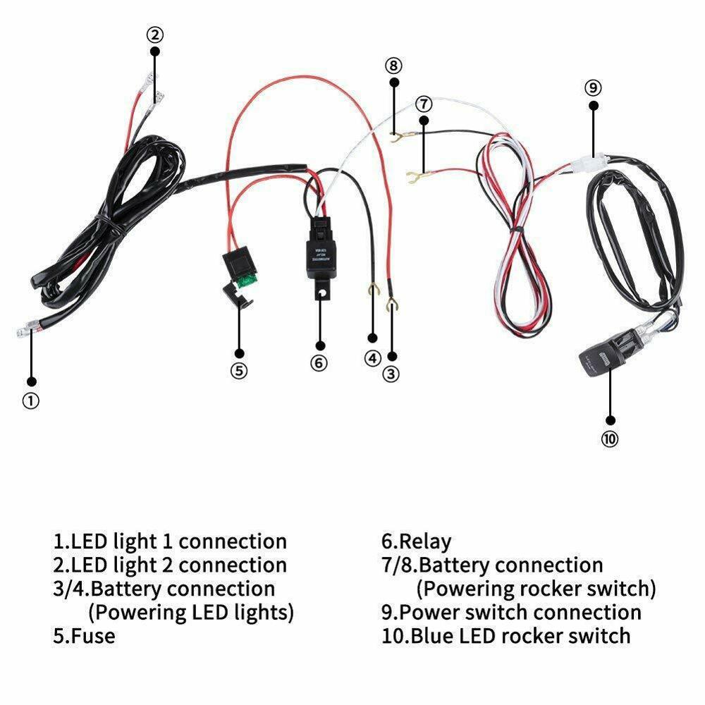 12V SUV ATV Red LED Light Bar Rocker Switch Wiring Harness 40A Relay Fuse Kit LED light bar on/off rocker switch Wiring Harness