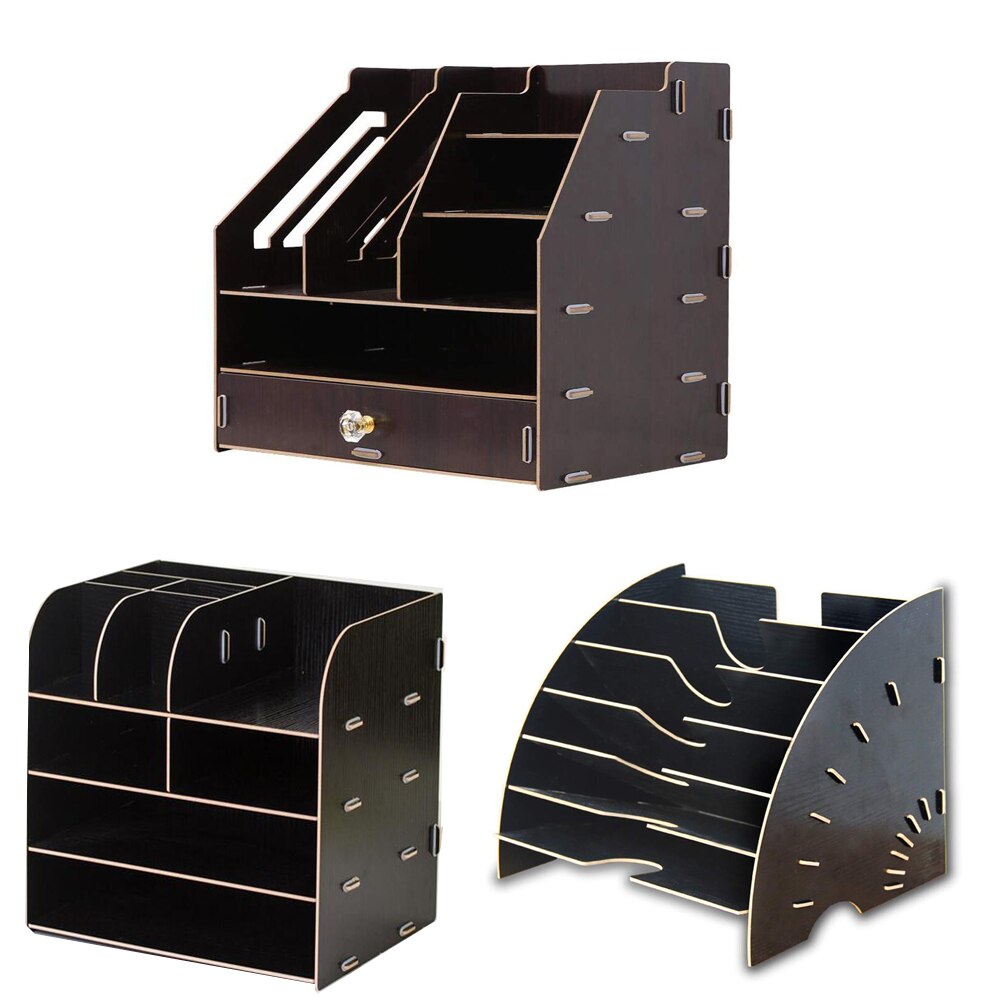 XRHYY Desktop Wooden Storage Box Office Supplies Finishing Storage Box Office File Rack Multi-Layer File Shelf A4 Data Bookshelf