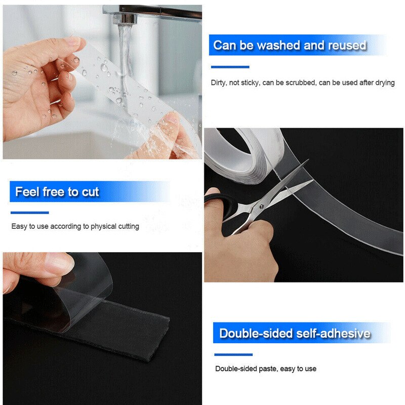 1/2/3 m Super Double Sided Tape Strong Adhesive Glue Transparent No Traces Sticker for Home Car Bedroom Garden