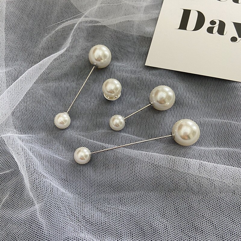 INS Network Red Pearl Brooch Female Anti-Exposure Buckle A- line Pin Fixed Clothes Small Pin Safety Pin Corsage Accessories: 8  Long Brooch Four piece Set