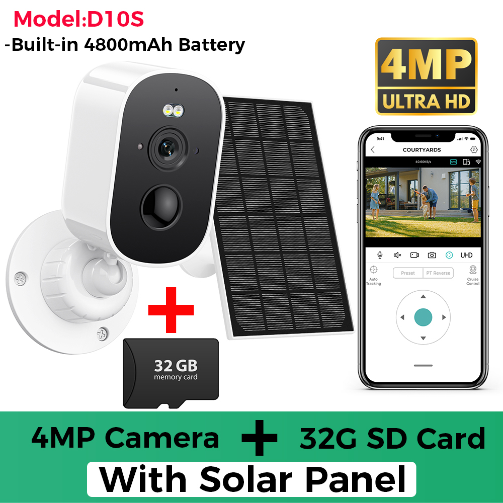 4MP 2K HD caméra solaire sans fil Wifi extérieur 4800mAh batterie WiFi caméra de sécurité IP66 étanche PIR détection humaine ICSEE APP: GRIS