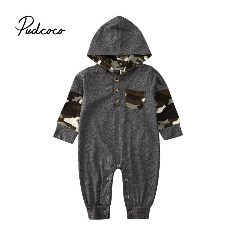 Baby Spring Autumn Clothing Newborn Infant Baby Boy Girls Kid Camouflage Long Sleeve Hooded Button Pockets Romper Winter Warm
