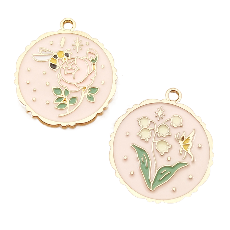 10 piezas 25x28mm, abeja esmaltada, mariposa, flor, abalorio para la fabricación de joyas, pendientes, collar, pulsera, accesorios, suministros para manualidades