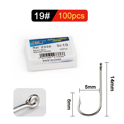 FTK 10#-20# 100Pcs/Box Bent Sea Round Hook 2335 Nickel Big Ringed Hooks From Norway For Jigging Carp Fishhook Fishing Tackle: light yellow