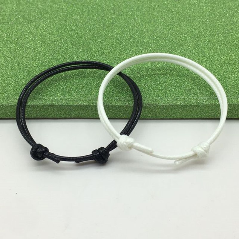 2 uds Simple ajorcas hechas a mano ajustable cuerda para las mujeres y los hombres tobilleras de pareja suerte cadena Cadena de tobillo pulsera Bohemia pulsera joyería de pie: Black White