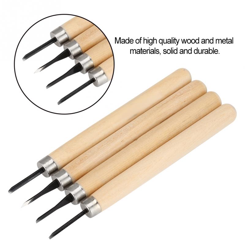 4 st/förpackning träsnideri kniv manuell skärpning gummistämpel knivar snideri verktyg set grundläggande detaljerad snideri träarbetare skåror