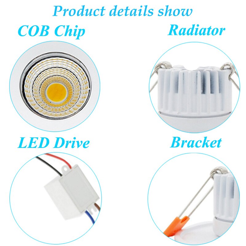 Ronde Vierkante Dimbare Led Downlight Licht Cob Plafond Spot Light 3 W 5 W Plafond Inbouw Binnenverlichting AC110V 220V