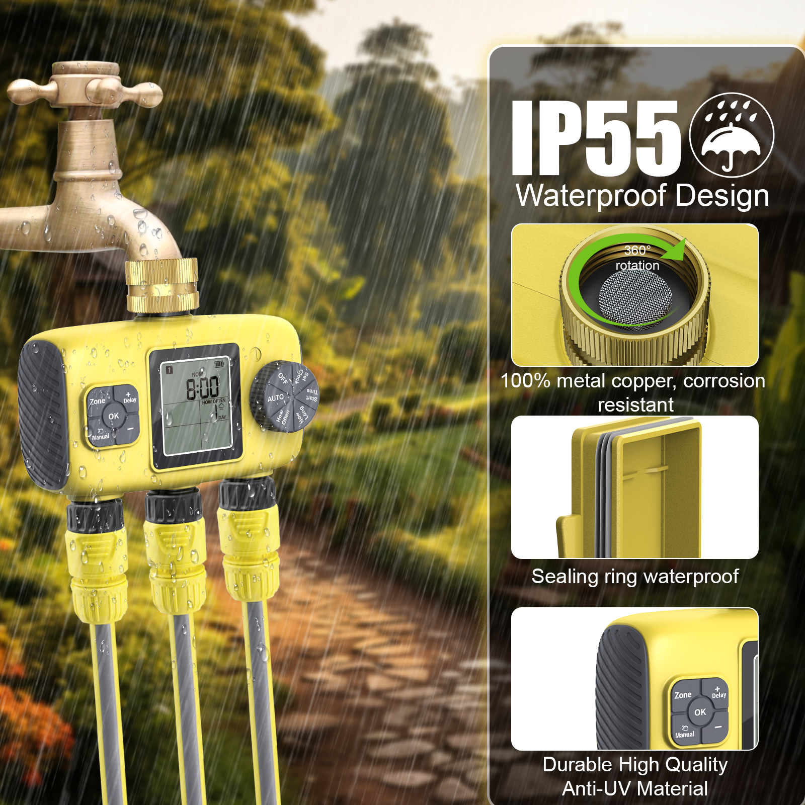 Insoma-temporizador de agua automático de 3 salidas, sistema de riego de jardín, herramientas programadoras de aspersores de Control independiente