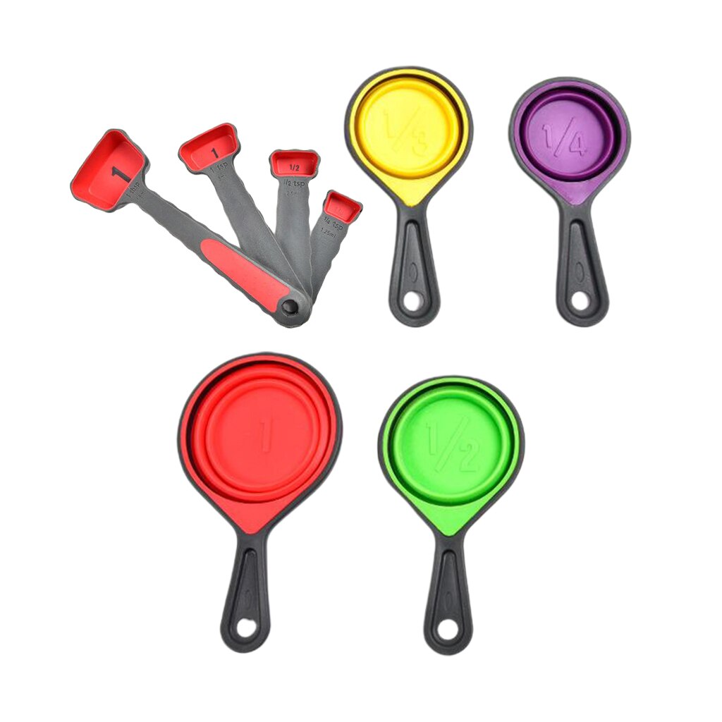Multiple Sizes Silicone Collapsible Portable Measuring Cups and Spoons Set: Cups and Spoons