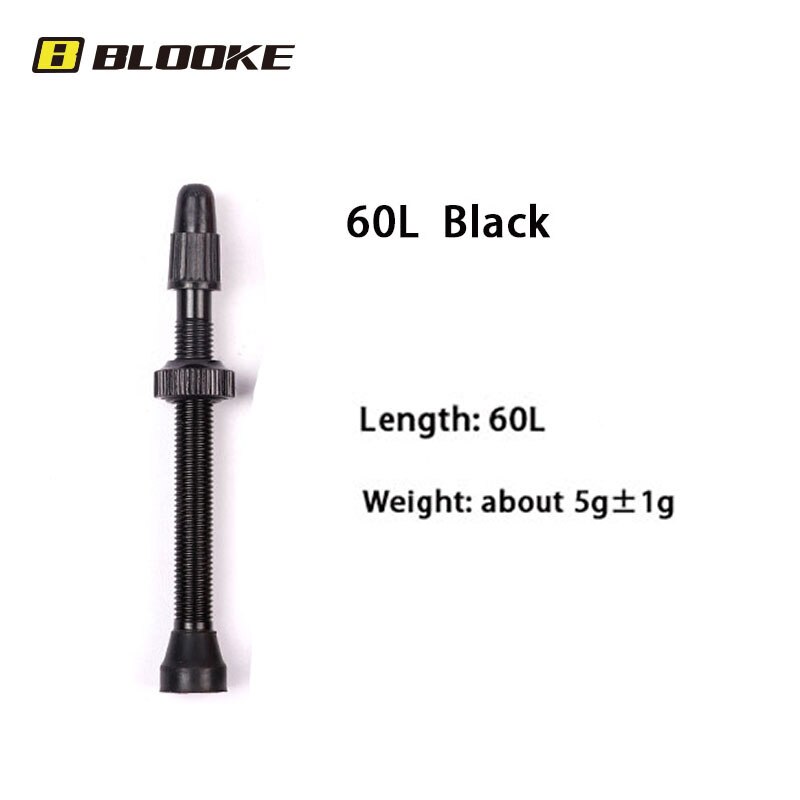 BLOOKE 34/46/60/80MM EPDM Rubber and Alloy Material Bicycle French F/V Tubeless Tire Valve Suitable For Road Bike MTB: 60L Black