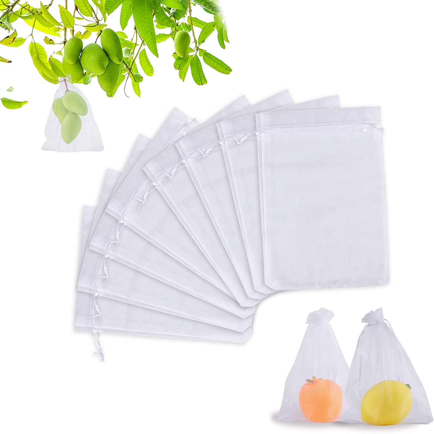 100/50 Pack Fruit Protection Bags Grape Mesh Pouch with Drawstring Reusable Strawberry Grow Bag Organza Net Bag for Pest Control: XXL / light green