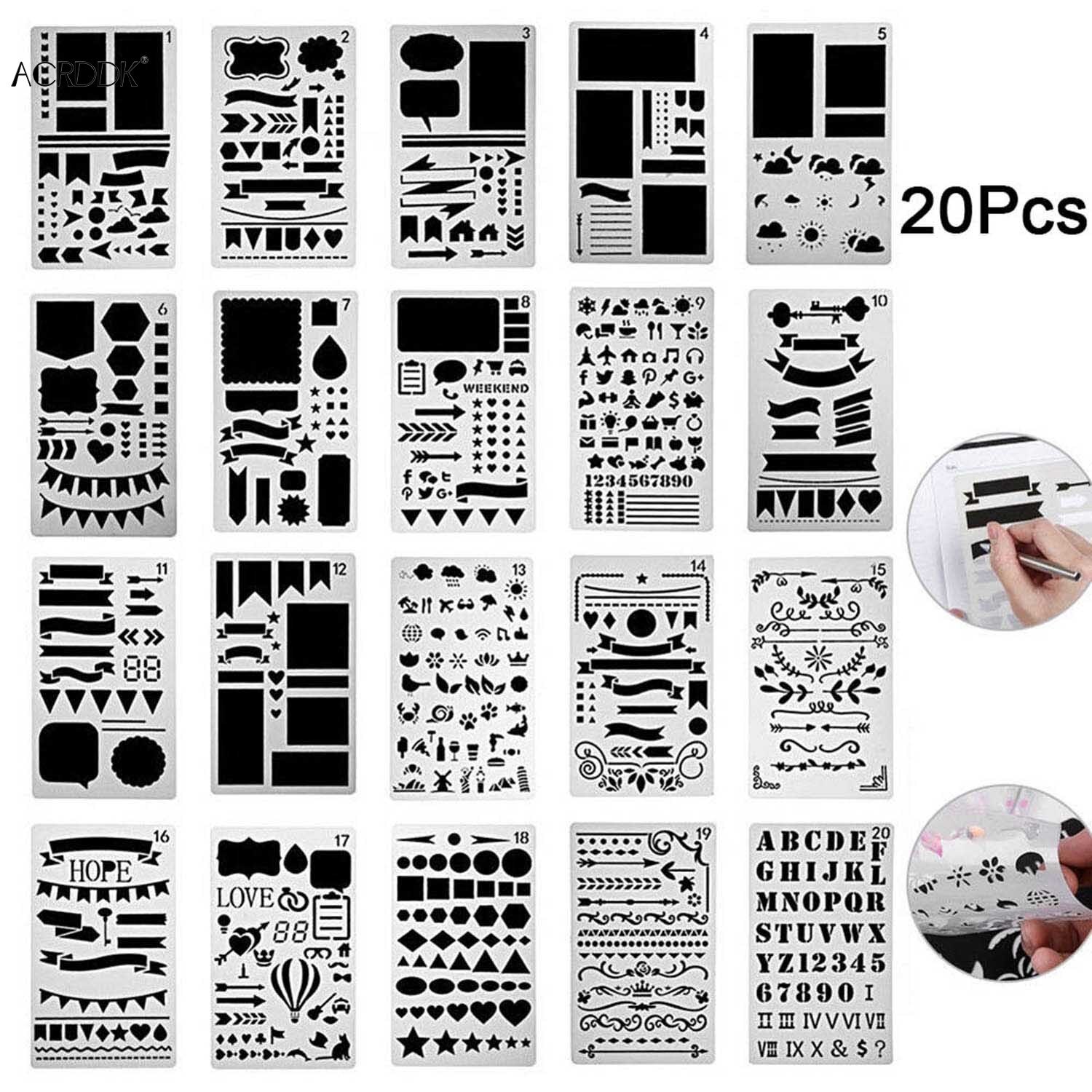 12/20 Pcs Bullet Journal Stencil Set Plastic Planner DIY Drawing Template for Diary Notebook Scrapbook FL