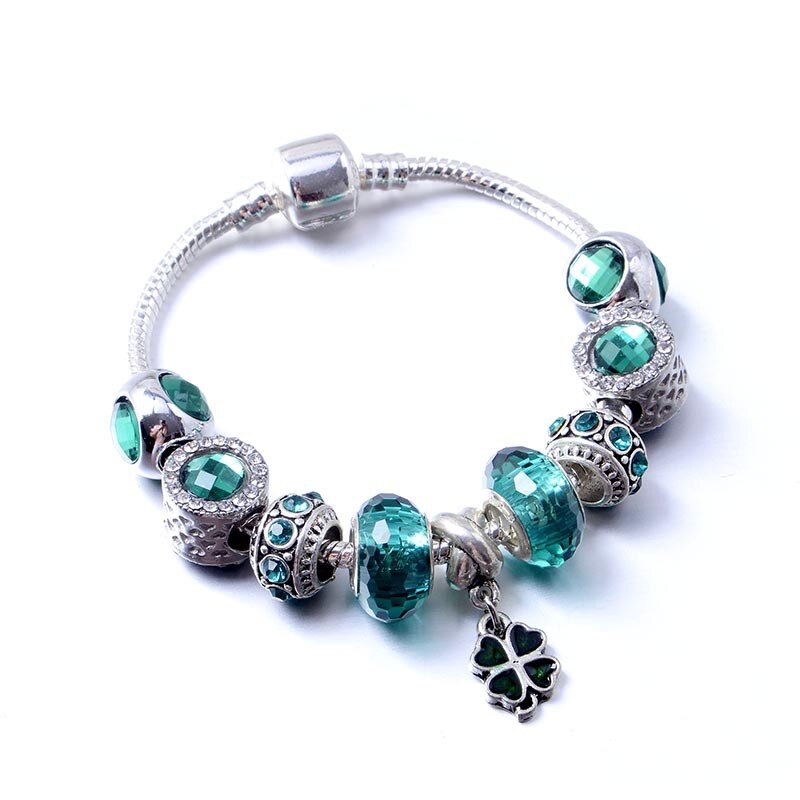Charm armbånd kløver & glasperle smykker armbånd & armbånd berloque pulsera: 18cm