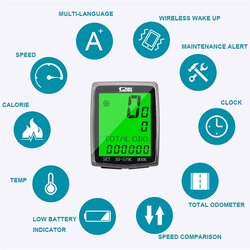 Sunding sd -579c trådløs mtb cykelcomputer vejcykel speedometer sensor med fjernbetjening kablet cykeltilbehør