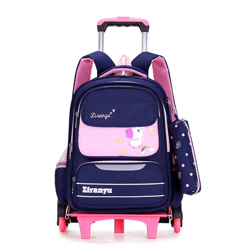 Ziranyu waterdichte afneembare kinderschooltassen met 2/6 wielen, trap kindertrolley, schooltas, boekentassen, jongens- en meisjesrugzak