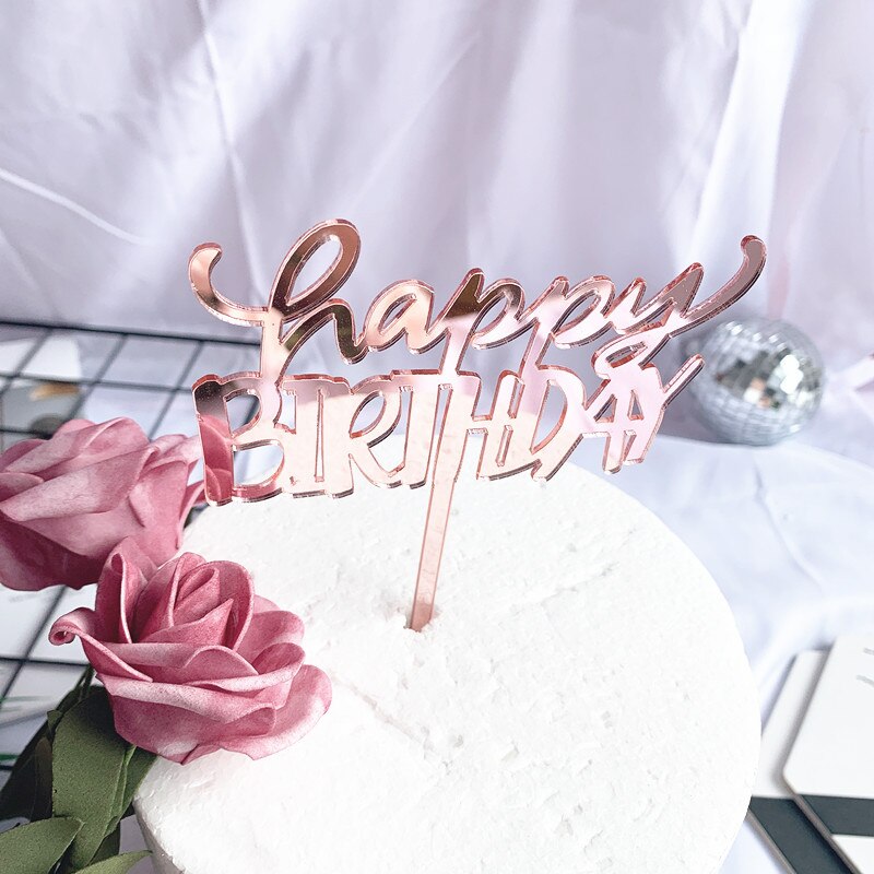 Oro rosa Oro Negro Feliz cumpleaños acrílico pastel decoración tarjeta para pastel decoración para hornear pastel Plugin decoración de de cumpleaños G: Rose Gold