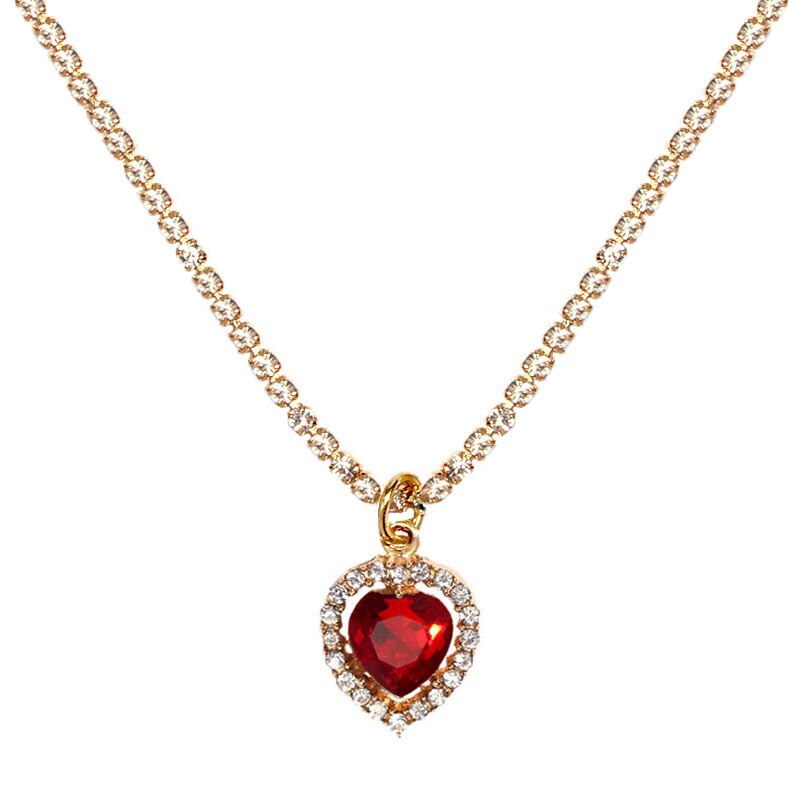 JJFOUCS Romantic Heart Crystal Pendant Necklace Gold Silver Color Necklace Women Bohemia Charm Jewelry: 028501RS