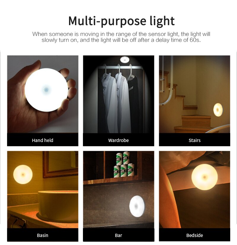 Usb Oplaadbare Sensor Nachtlampje Automatische Draadloze Wandlamp Magnetische Led Motion Lamp Voor Slaapkamer Trappen Kast Kledingkast