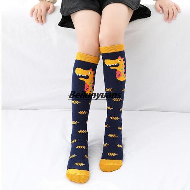 Calcetines largos con dibujos de dinosaurios para niños, medias rectas, sin rodilla: Navy blue dinosaur