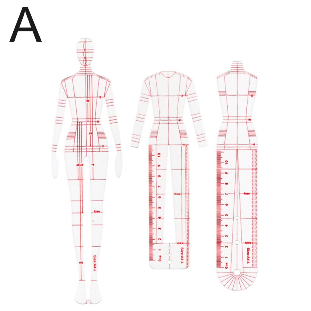 3/4/5pcs Clothes chart template ruler Women Drawing Ruler Figure Sketch Female Model Sewing Decoration Supplies FP8: A