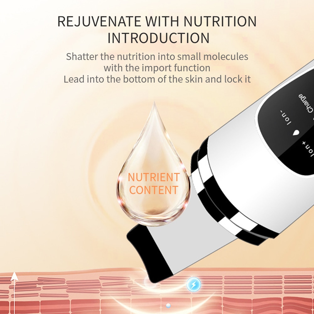 Ultrasonic Skin Scrubber Deep Face Cleaning Machine LCD Face Peeling Shovel Ion Skin Spatula