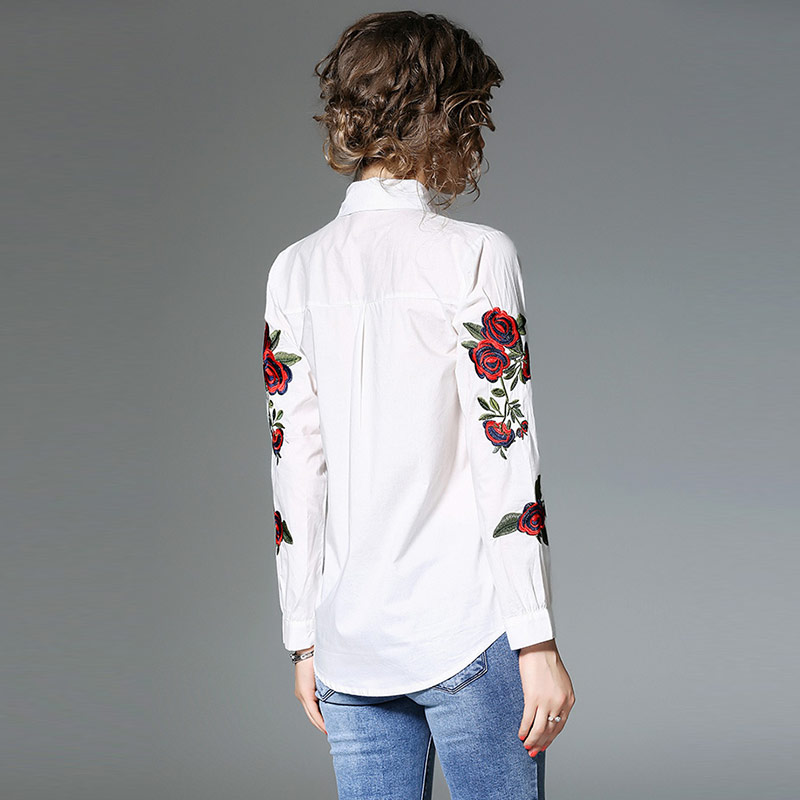 Willstage, blusa con bordado de rosas, camisas con estampados florales y a rayas para mujer, blusa de manga larga, ropa blanca, novedad de otoño , Tops femeninos